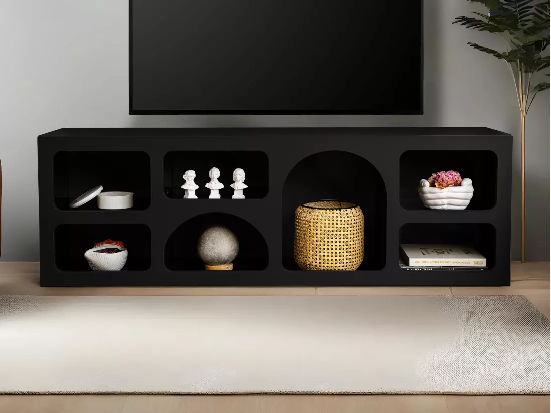Meuble TV avec 7 niches - Noir - LUELA