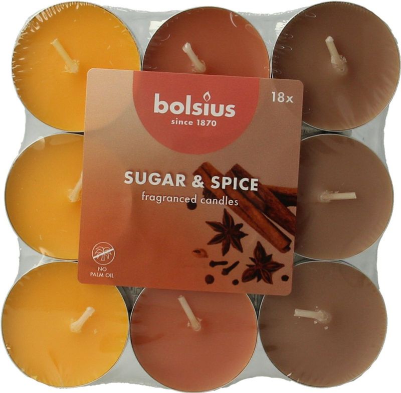 Bolsius - Geurtheelicht - 18 stuks per verpakking - Sugar & Spice