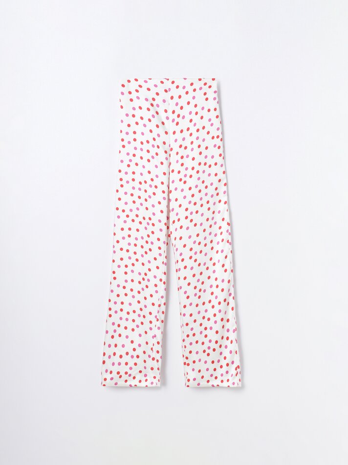 Calças de cetim com bolinhas - Branco/vermelho