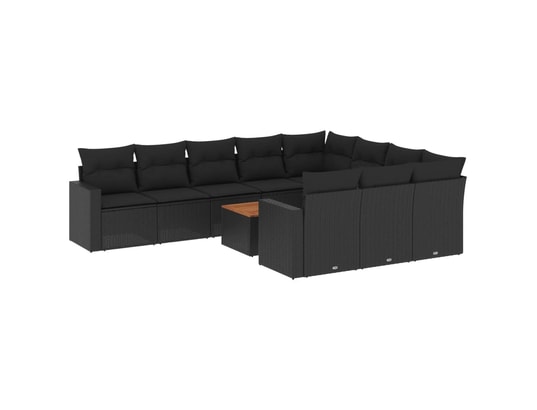 VIDAXL - Salon extérieur Salon de jardin 11 pcs avec coussins noir résine tressée