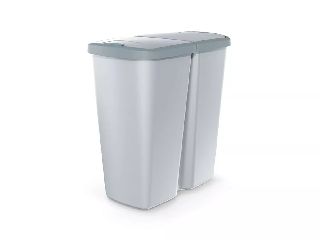 poubelle avec 2 couvercles gris indépendants 45L 48x28x51