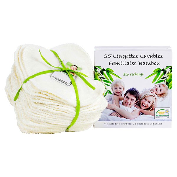 Lingettes lavables familiales bambou 25 lingettes eco recharge