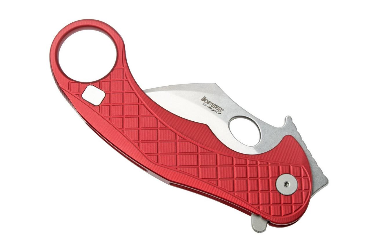 LionSteel L.E.One LE1-A-RS MagnaCut, Satin, Red Aluminium, Karambit zakmes