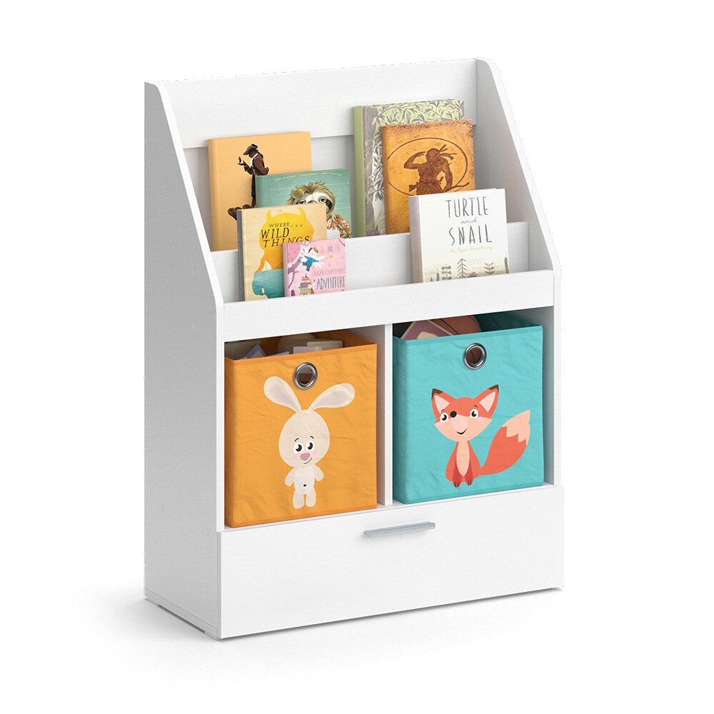 Vicco Kinderregal Bücherregal Wandregal Luigi Weiß 72x96 cm modern Kinderzimmer Regal Spielzeugregal Dekoregal Standregal Aufbewahrungsregal Würfelregal Schublade Ablage Fach freistehend Faltbox