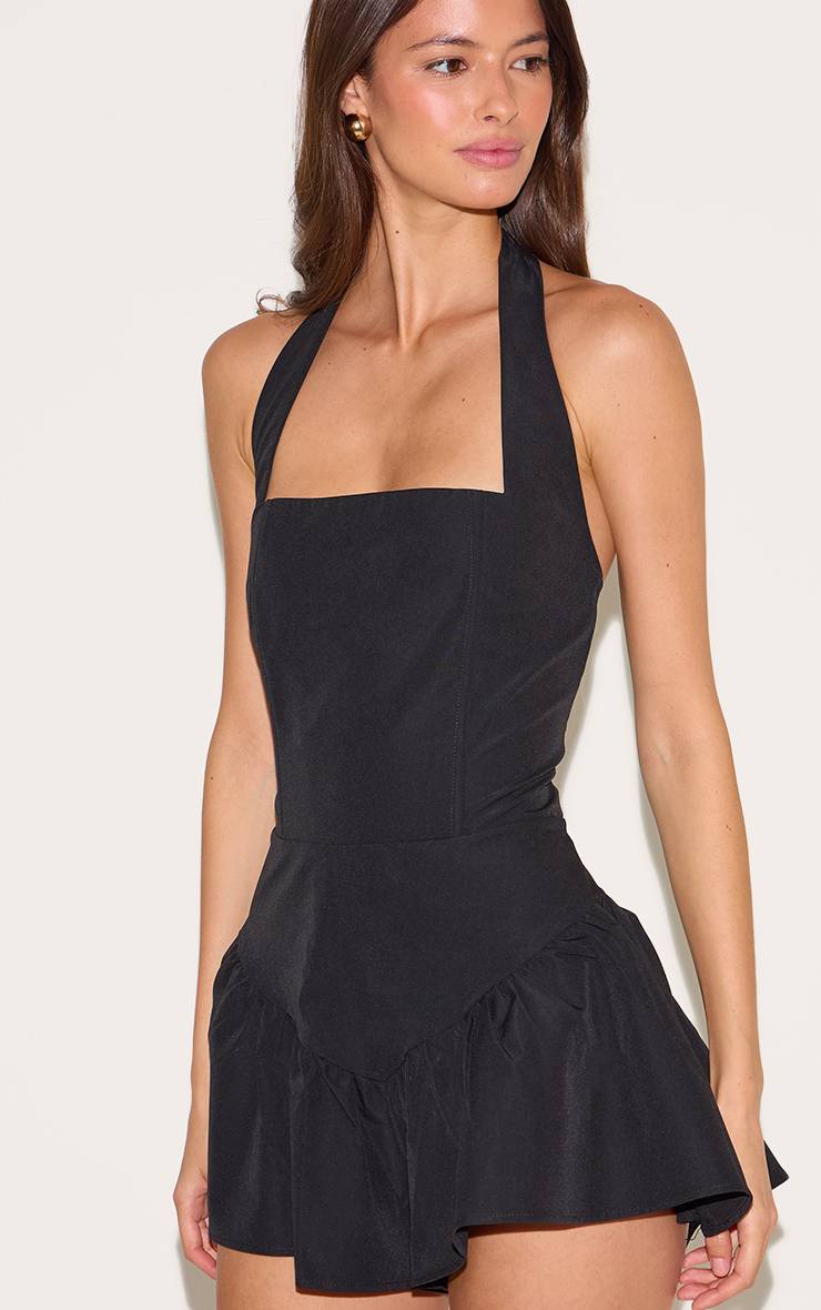 Noir Combishort Fluide À Col Licou Et Taille Basse