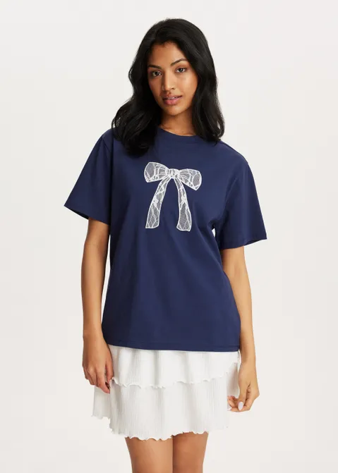 T-shirt met print strik blauw (BLW.D)