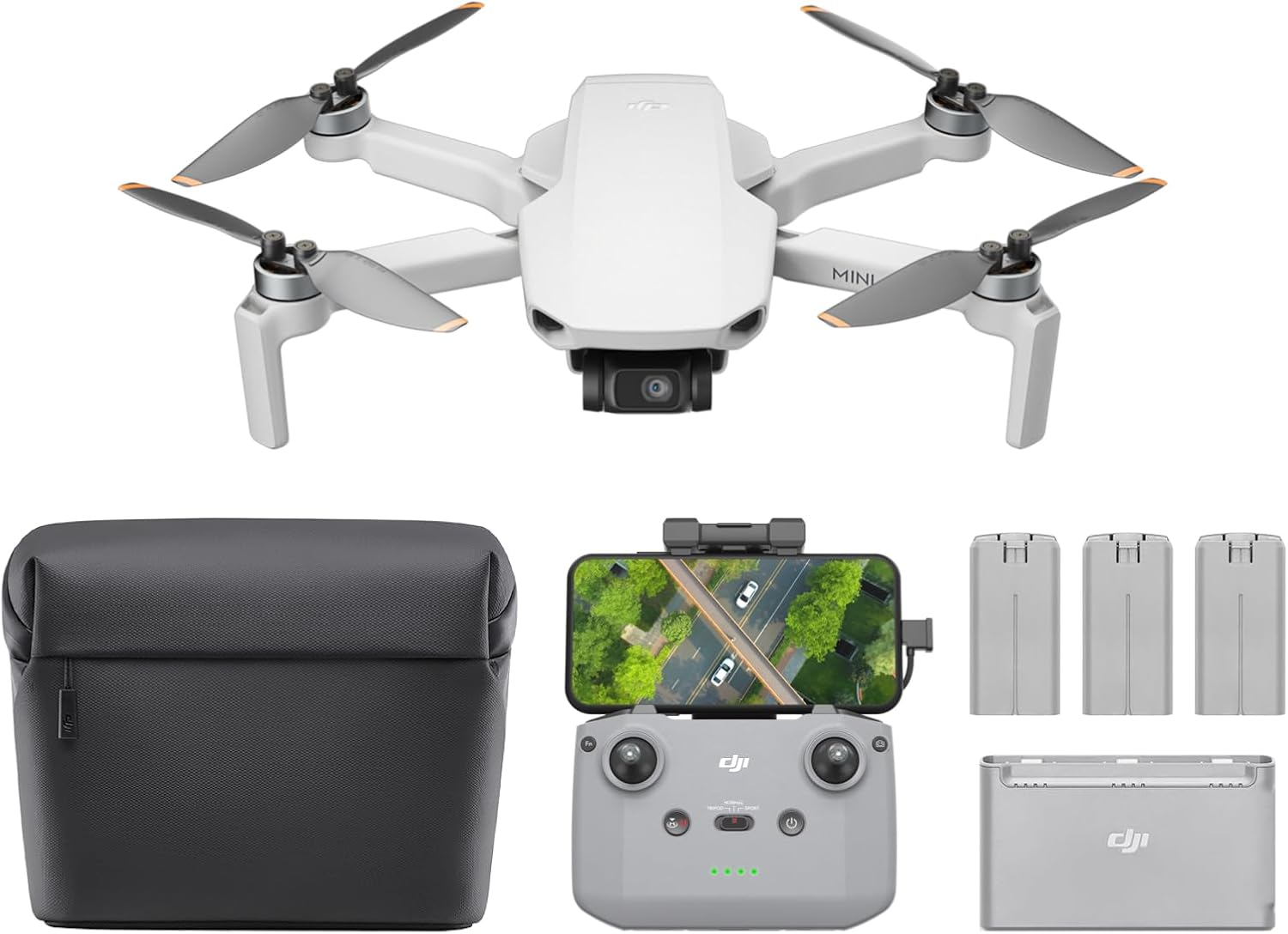 DJI Bundle Fly More Mini 4K, Drone Caméra 4K UHD, Moins de 249 g, Transmission Vidéo sur 10 km, Retour Auto, Trois Batteries, Temps de Vol max. de 93 min, C0, QuickShots