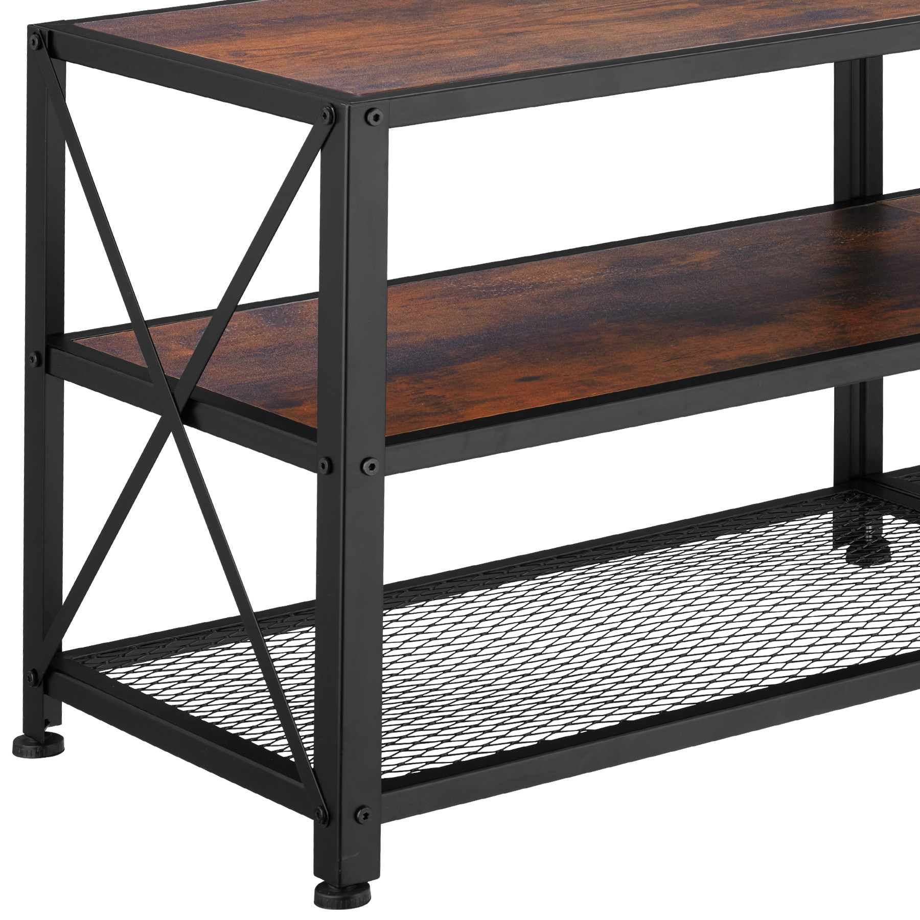 tectake® TV-Regal, Industrial Style, 3 offene Etagen, seitliche X-Streben, 141 x 41,5 x 50,5 cm