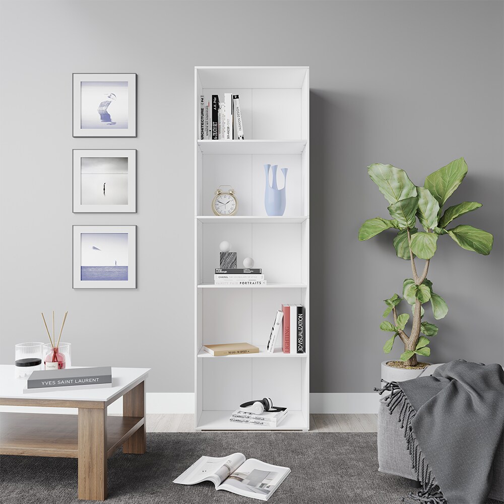 Vicco Bücherregal Bob, 190 x 60 cm, Weiß, Wohnzimmer Standregal mit 5 Fächern