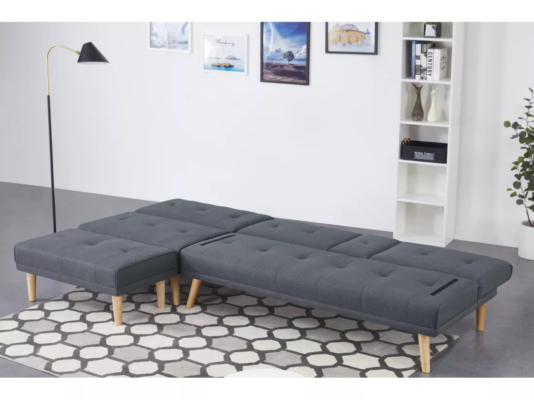 Canapé scandinave convertible et modulable 5 places en tissu gris STOCKHOLM
