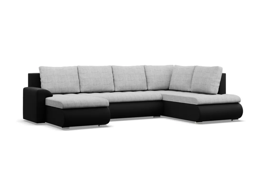 Canapé d'angle en U avec fonction sommeil, Ottoman, Gris + Noir