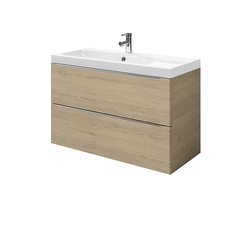 Meuble sous vasque à suspendre GoodHome Imandra bois chêne 100 cm + plan vasque Mila