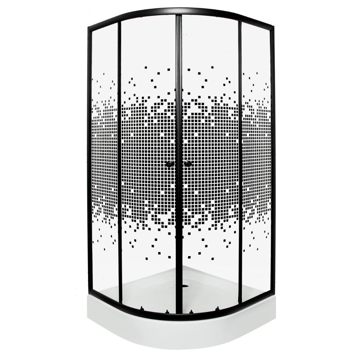 Kerra Pixel douchecabine kwartrond 90x90cm zwart met douchebak