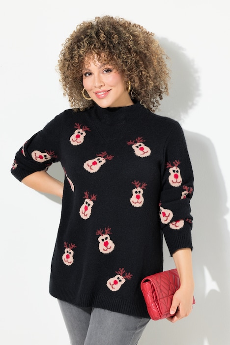 Pullover, Rentiere, Stehkragen, Langarm