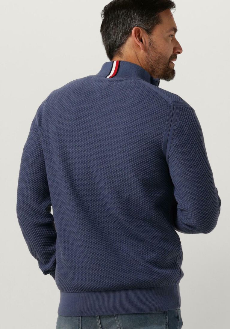 TOMMY HILFIGER blauwe tommy hilfiger trui oval structure zip mock