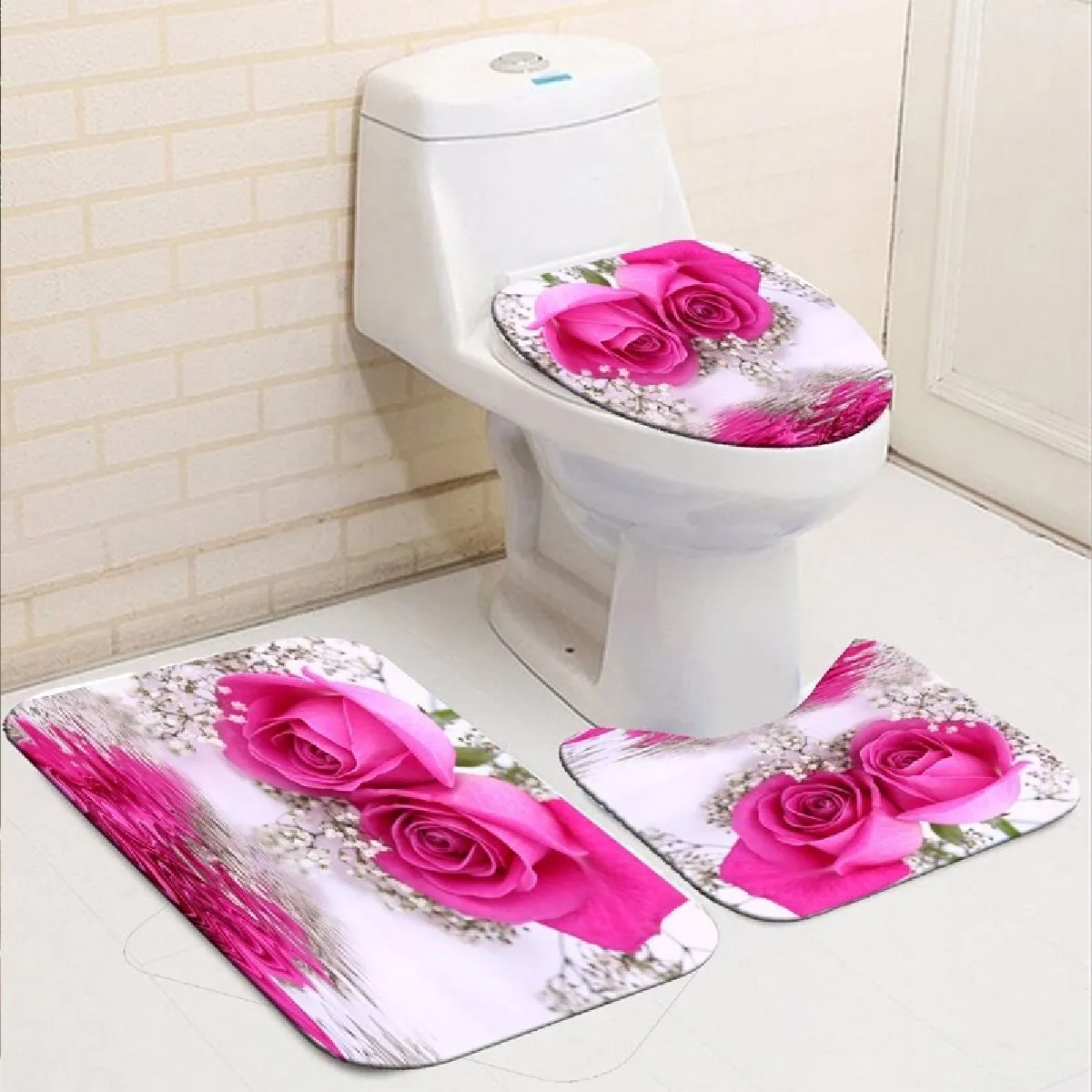 Universal Set de rideaux fleuris et tapis douche 180x180 cm