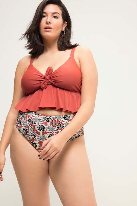 Bikini-Slip, High Waist, Palmen-Print, seitliche Raffung
