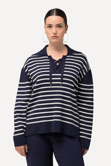 Pullover, Ringel, Matrosenkragen, Schnürung, Langarm