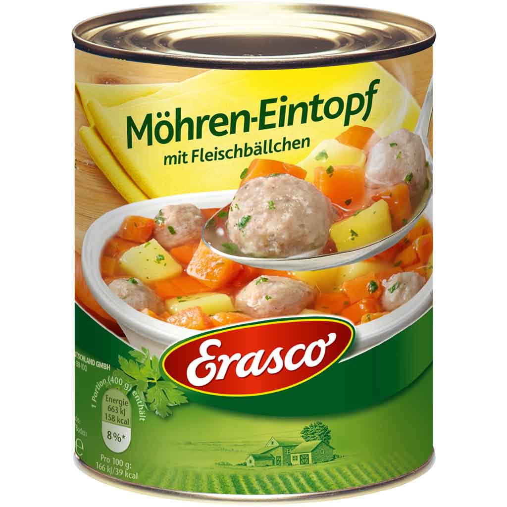 Erasco Eintopf Möhren-Eintopf mit Fleischbällchen 800g MHD:30.12.27