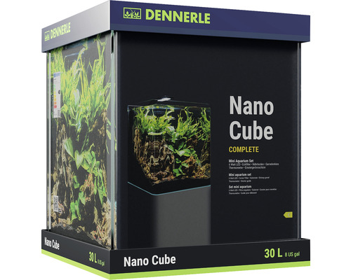 DENNERLE Nano Cube Compleet aquarium, 30 L, LED-verlichting Chihiros C 251 inclusief binnenfilter, afdekglas, veiligheidsmat, Scaper's Back achterwandfolie, beginnersbrochure, bodemgrond, grind en thermometer
