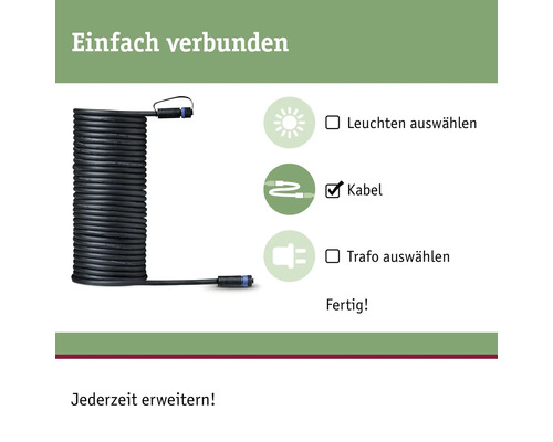 Paulmann Plug & Shine aansluitkabel IP68 zwart 1in-1uit 10 m 24V