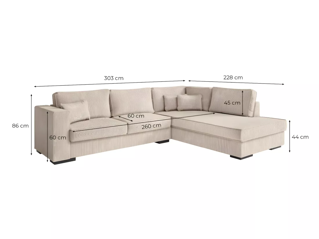 Canapé d'angle gauche Belami XXL 6 places en velours côtelé - Taupe - L303 x P228 x H86cm - Loungitude