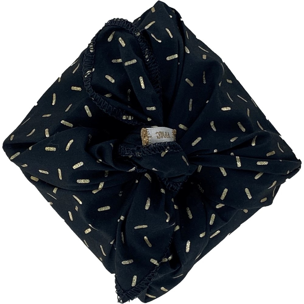 Furoshiki Petit 35 X 35 Cm Paille Dorée Noir