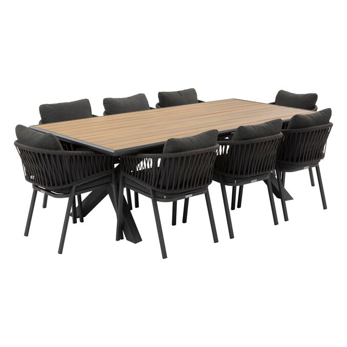 Ensemble table de jardin AXIOME + 8 fauteuils ORIENGO Graphite