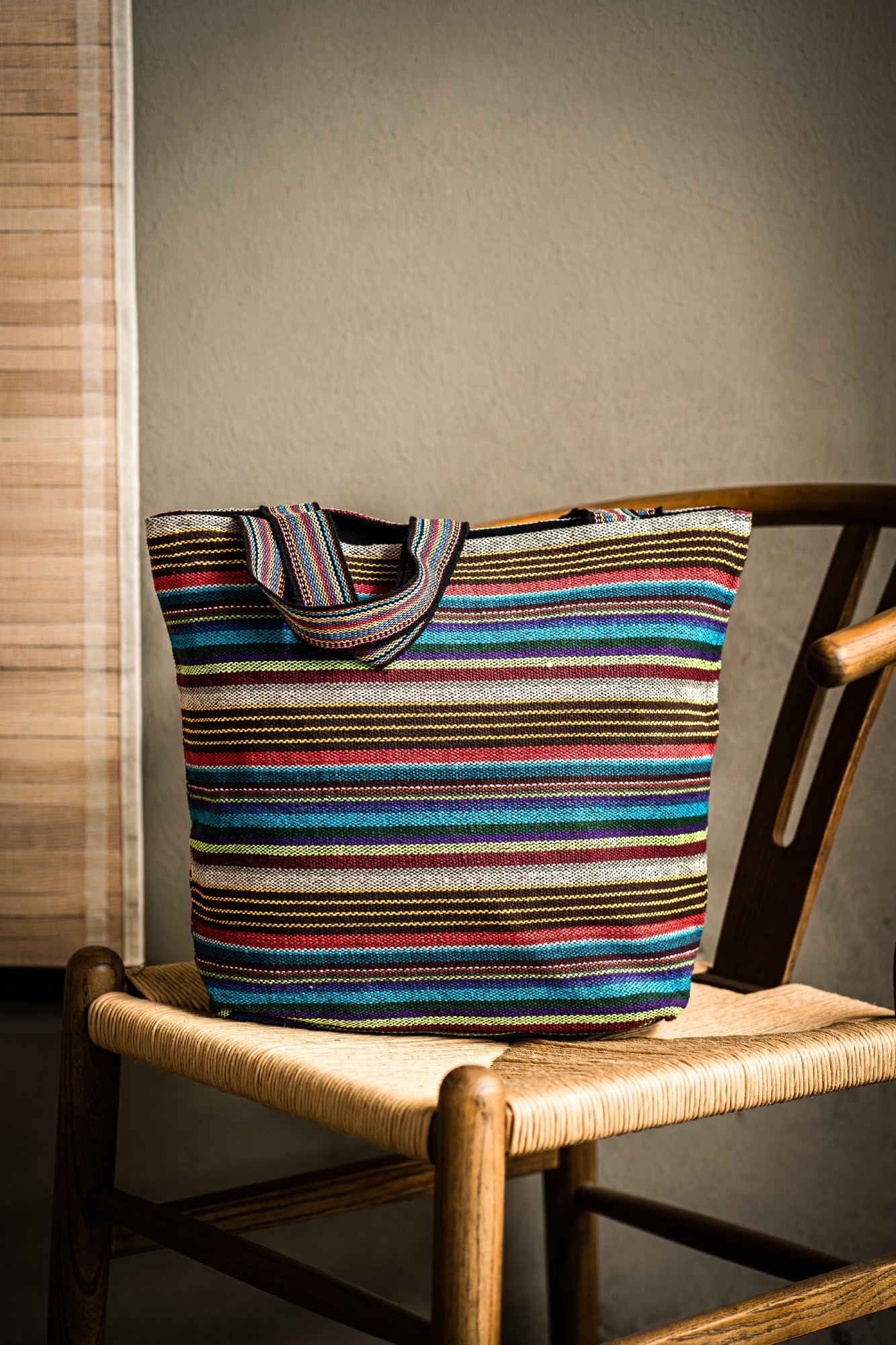 Einkaufstasche aus Baumwolljacquard, blau-braun gestreift, B 35 cm, H 40 cm, L 10 cm günstig bestellen