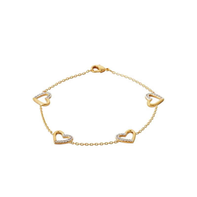 Bracelet coeur Femme - Plaqué Or - Oxyde de zirconium - Longueur : 18 cm
