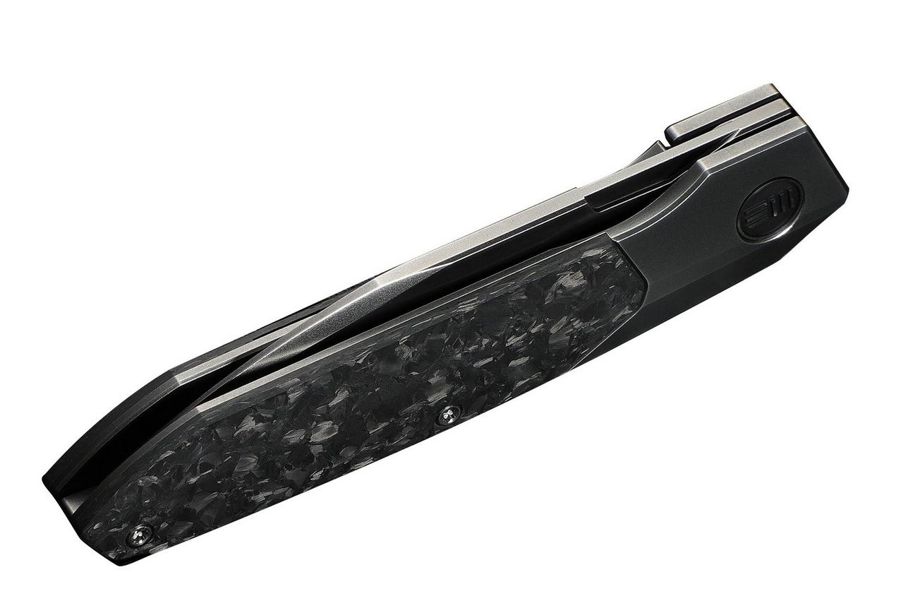 WE Knife Brr15 WE24007-3 Polished Grey M390, Titanium Shredded Carbon Inlay, zakmes, Rafal Brzeski design
