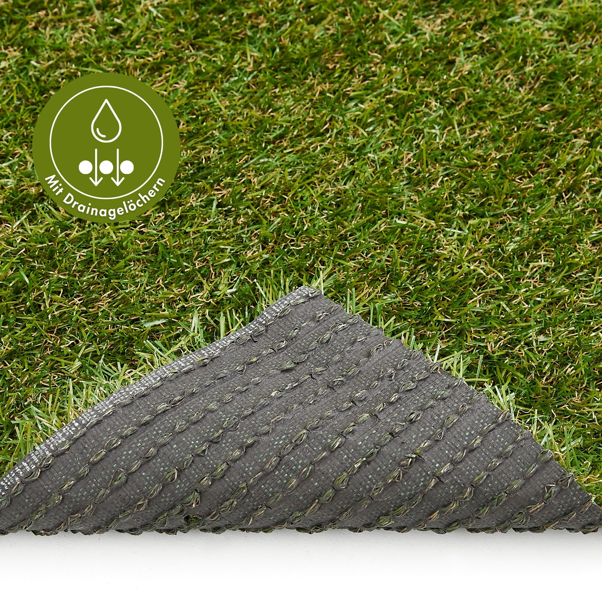 Andiamo Kunstrasen »Rasenteppich Jever, Gesamthöhe 22 mm« rechteckig natürliche Optik, mit Drainagefunktion, für Balkon, Terrasse & Garten