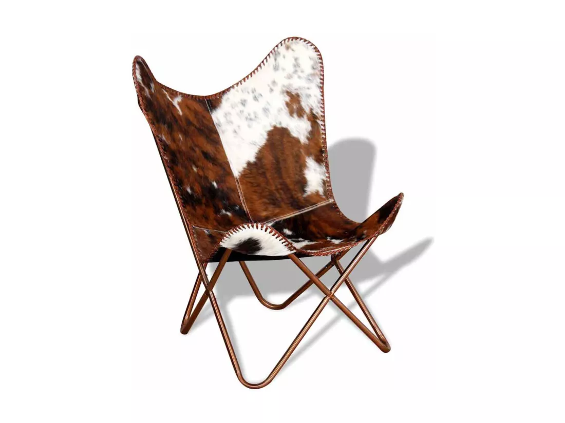 Chaise papillon marron et blanc cuir de vache