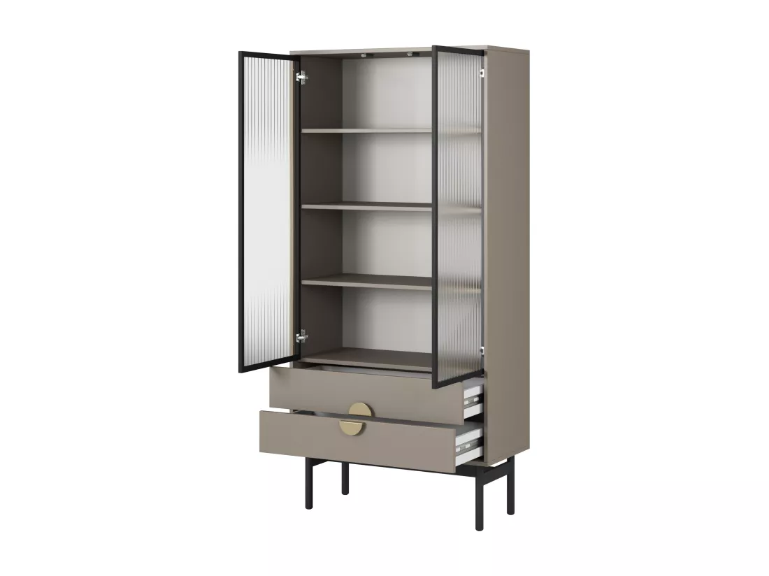 Vitrine haute - 85 cm - avec quatre étagères et tiroirs - gris pierre - STOON