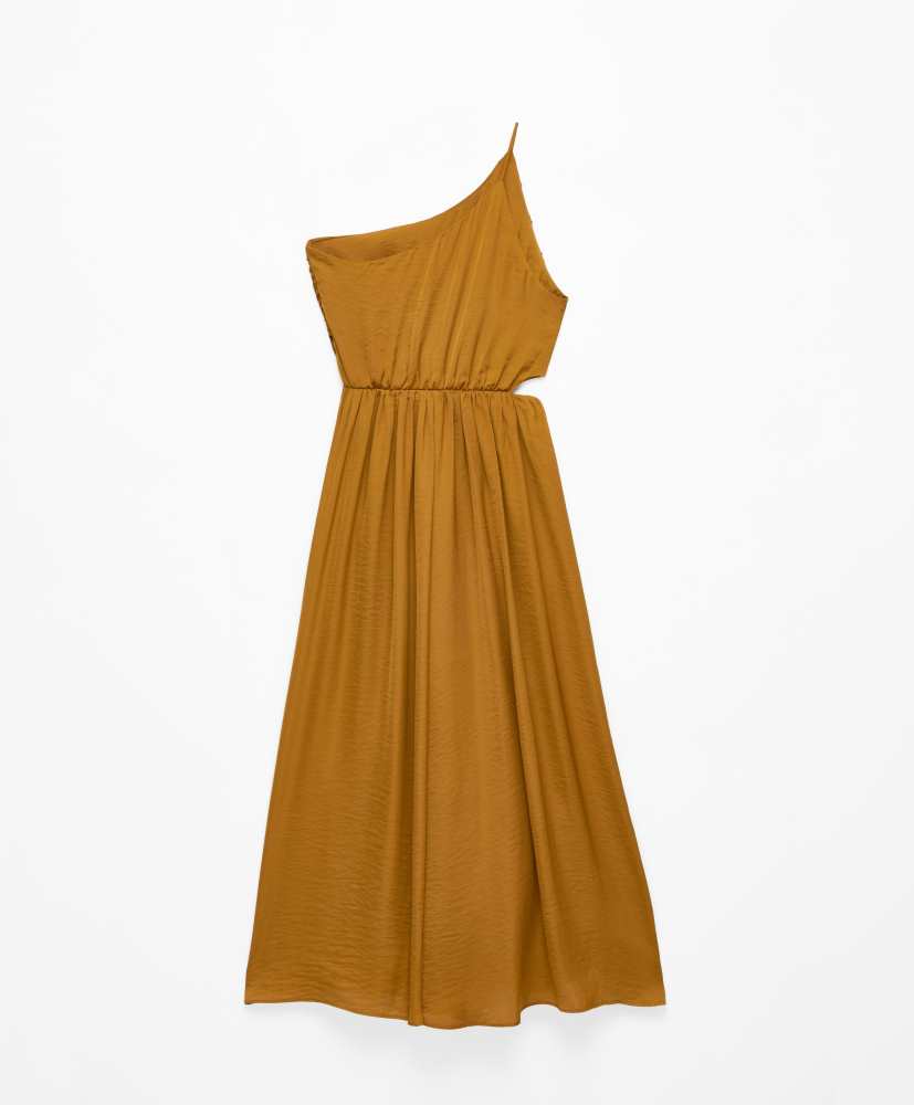 Vestido longo assimétrico de cetim