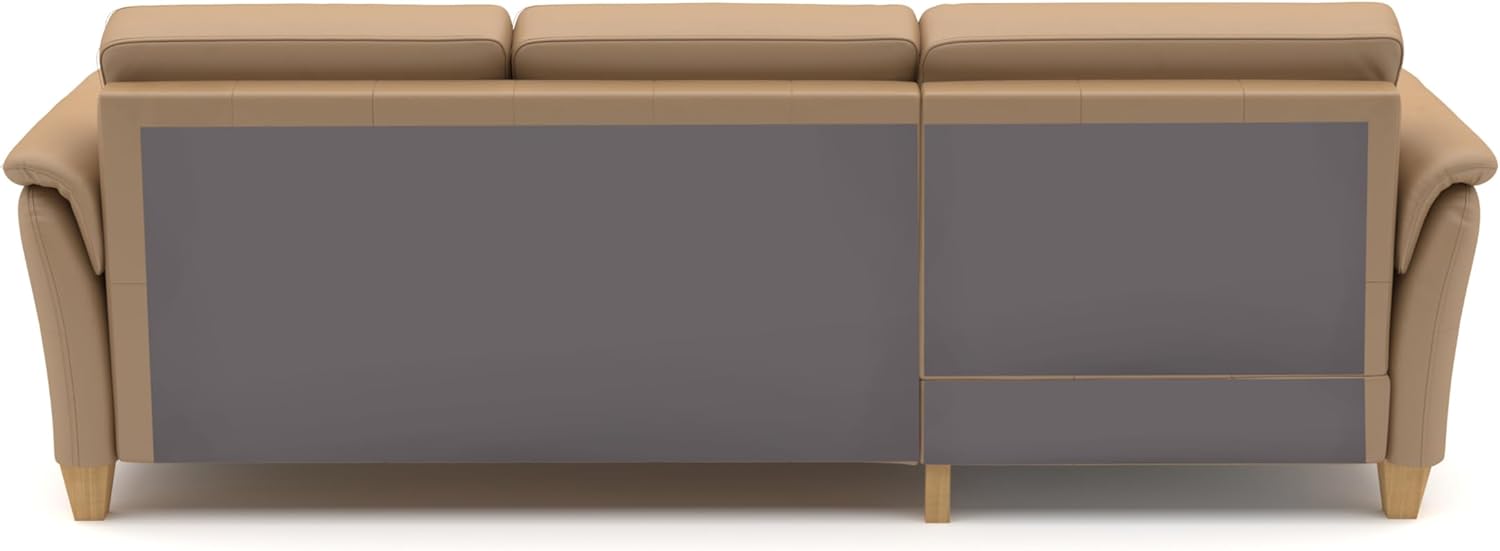 CAVADORE Leder-Ecksofa Palera mit Longchair / Landhaus-Couch mit Federkern + massiven Holzfüßen / 244 x 89 x 163 / Leder Beige