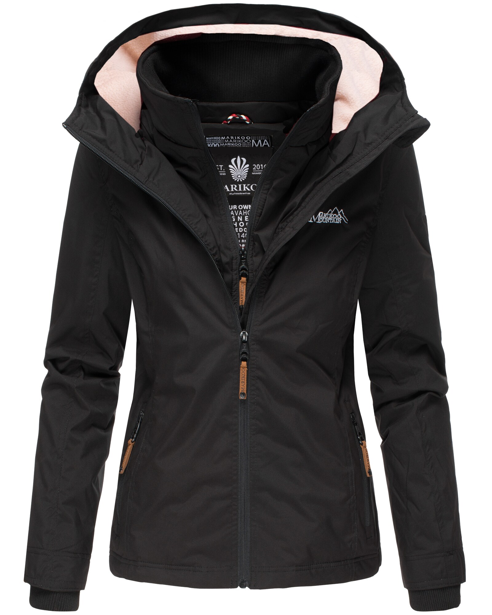 MARIKOO Damen Sportliche Outdoorjacke Übergangs Regenjacke mit Kapuze Erdbeere