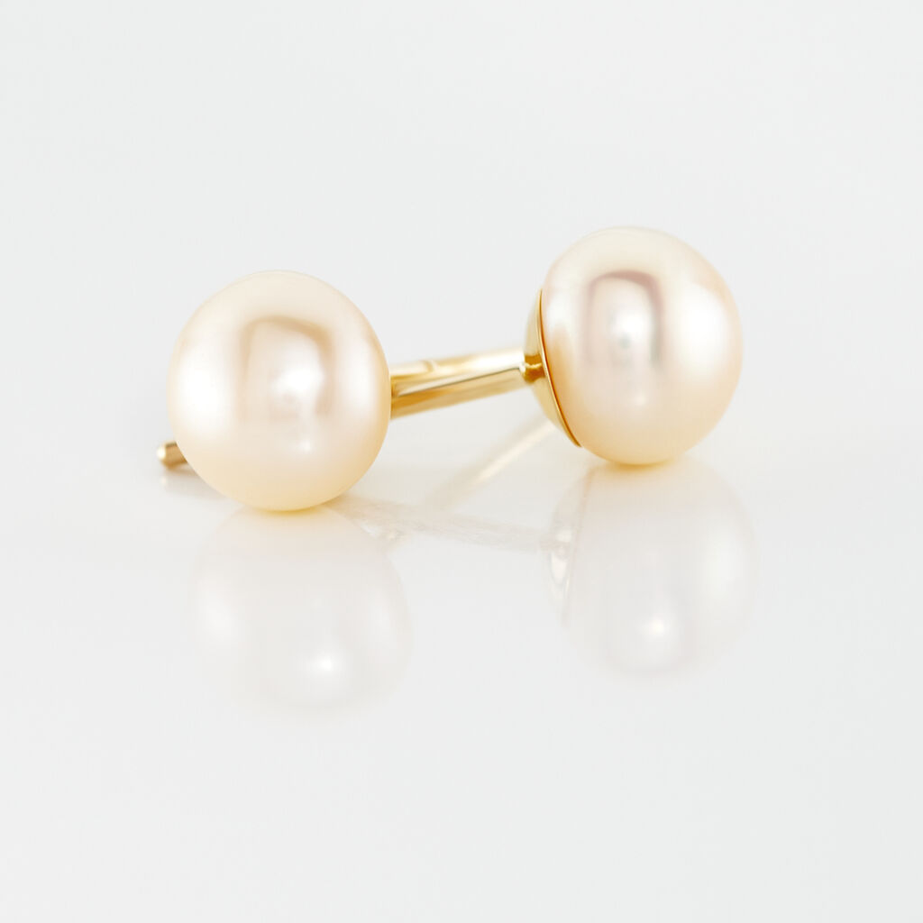 Boucles D'oreilles Puces Kesya Nacres Bouton Or Jaune Perle De Culture