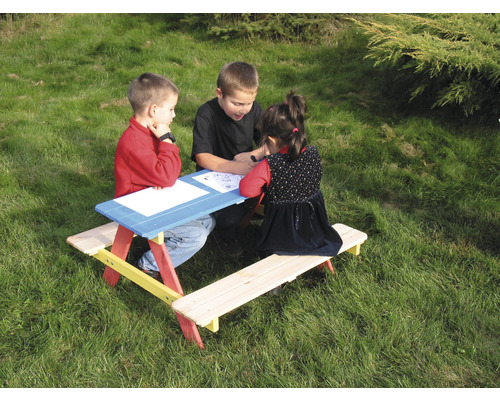Kinderbank met tafel, dobar 90 x 85 x 45 cm, hout, veelkleurig, stabiel, kindveilig ontwerp