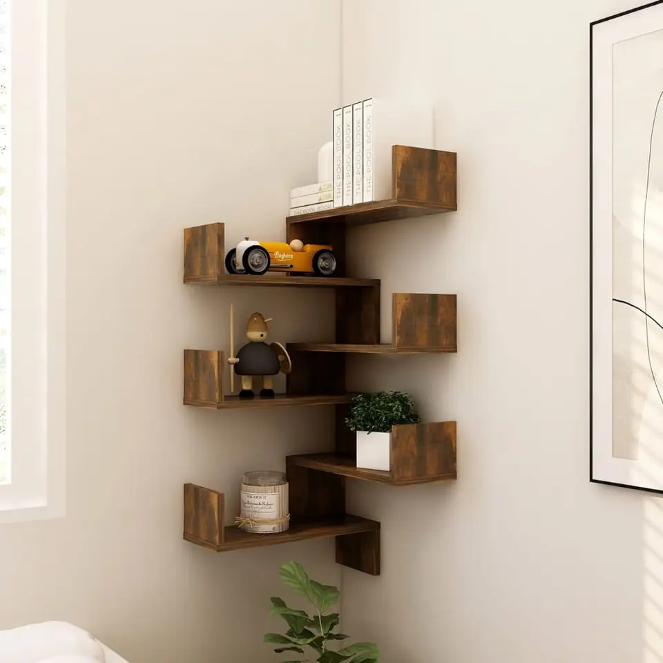 vidaXL - Wandhoekschap - Bruin - Bewerkt hout - 2 stuks