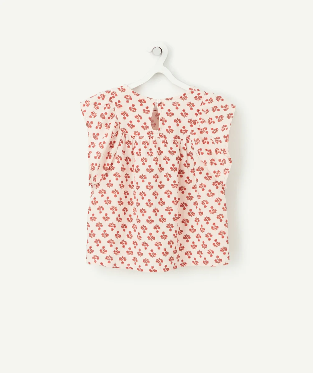 BLOUSE FILLE EN COTON ROSE PÂLE ET IMPRIMÉE FLEURIE