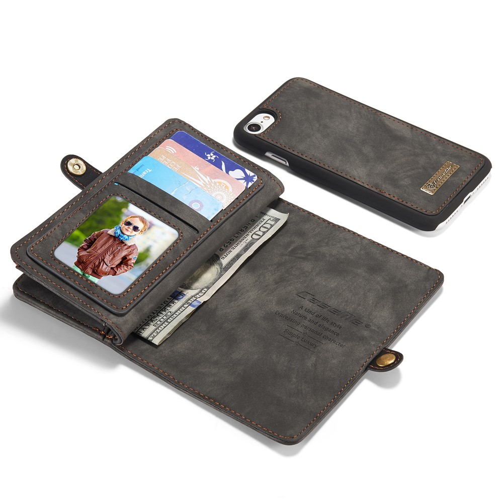 iPhone SE (2022/2020) / 8 / 7 3in1 Leder Tasche   Magnet Hardcase und Karten Etui - Grau