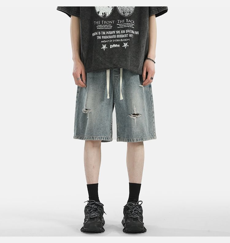 POSI - Denim shorts met trekkoord in de taille