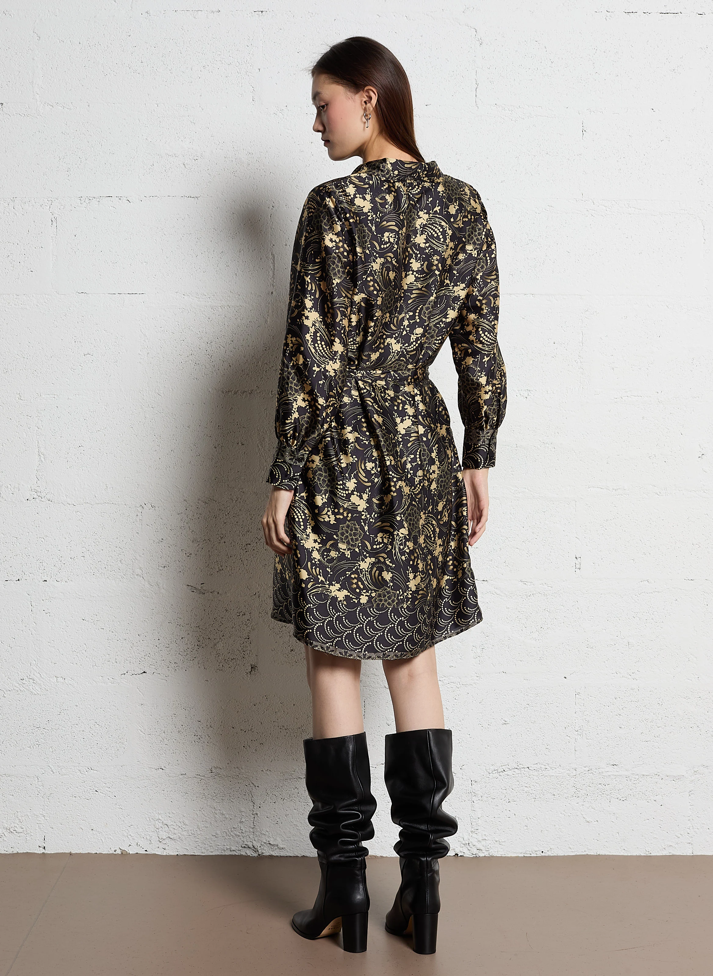 ROKIN - Robe col chemise à imprimé floral | Noir