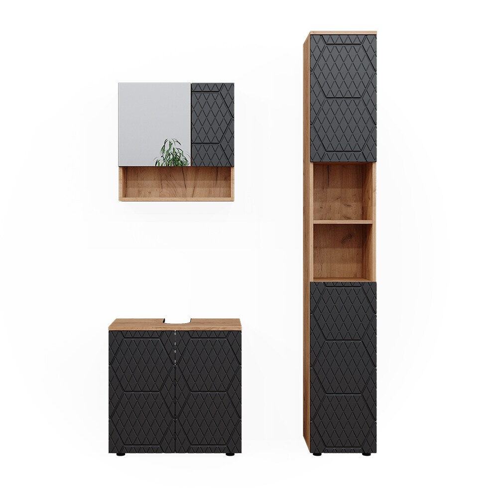 Vicco Badmöbel-Set Irma Eiche Anthrazit 3-teilig Hochschrank Waschbeckenschrank 60 cm