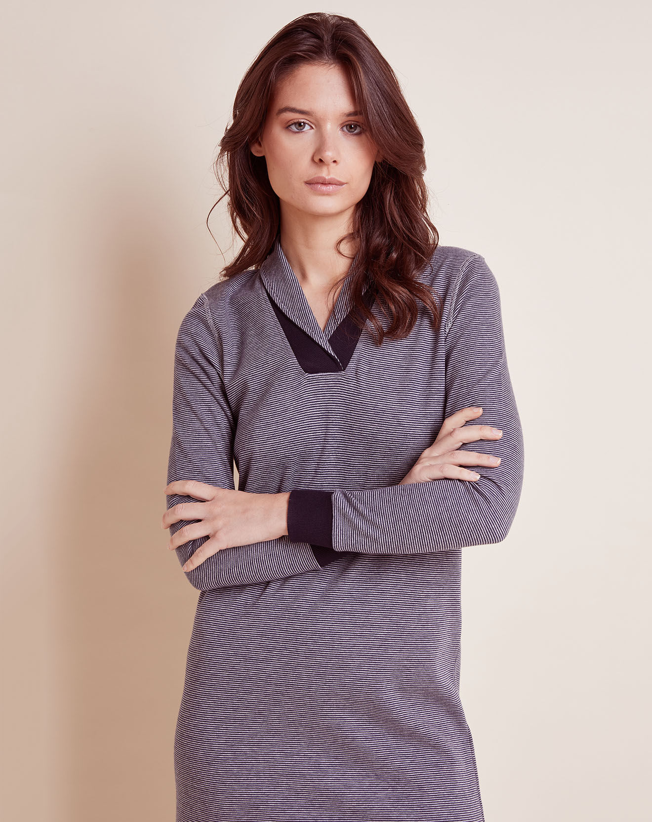 Le Chat Robe Cork en coton à rayures marine/gris chiné