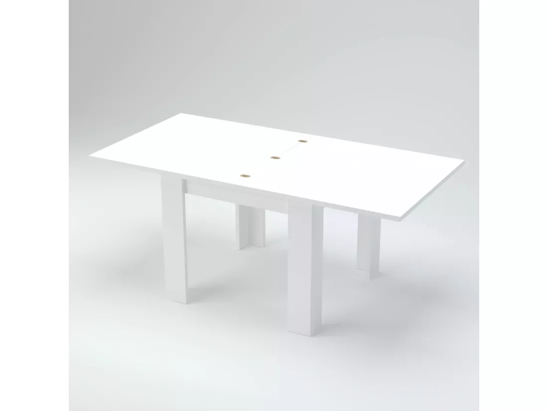 Table extensible Dlirol, Console auxiliaire de cuisine, Table extensible, 100% Made in Italy, 90x90h75 cm, Mélèze blanc brillant
