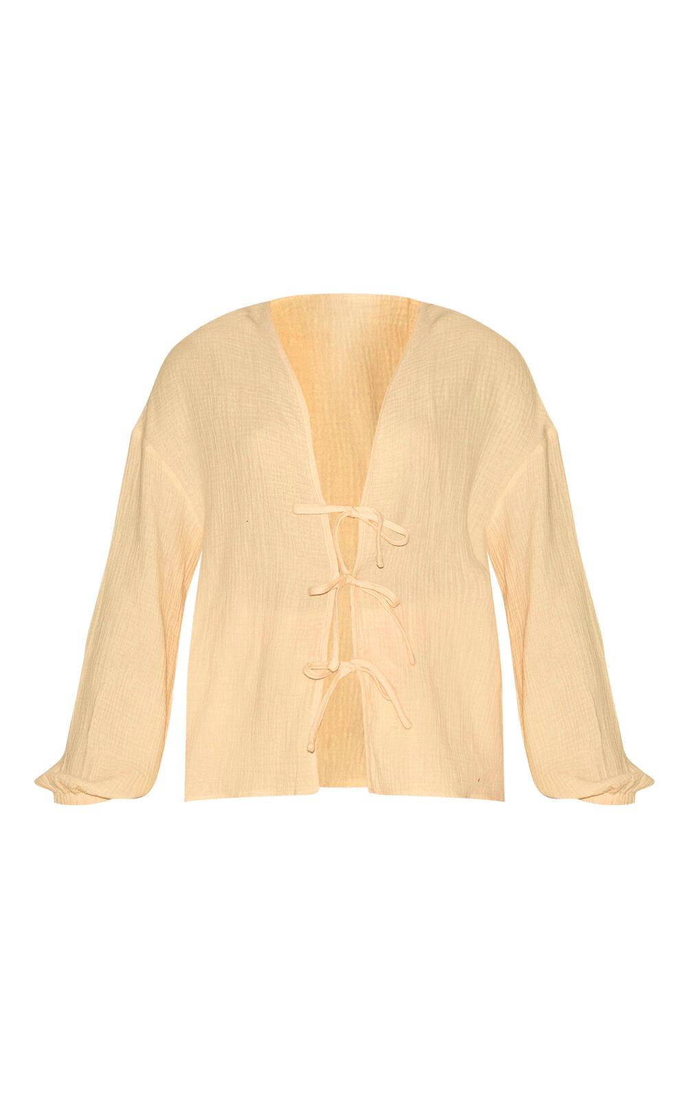 Citron Ensemble Chemise En Gaze Texturée À Nouer Sur Le Devant