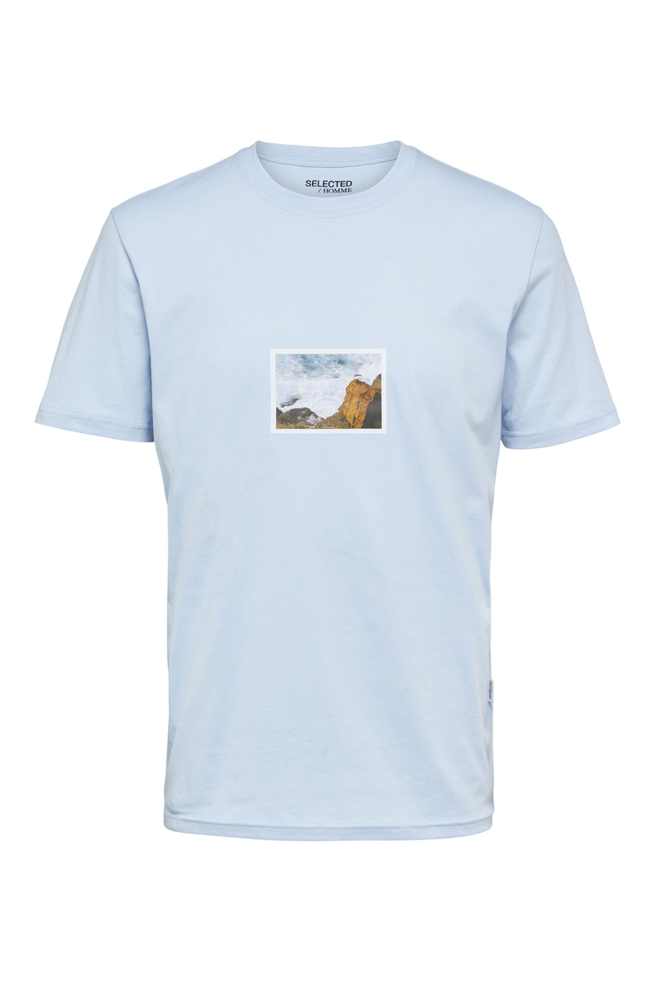 Camiseta de manga curta em algodão orgânico com estampa gráfica. - Azul