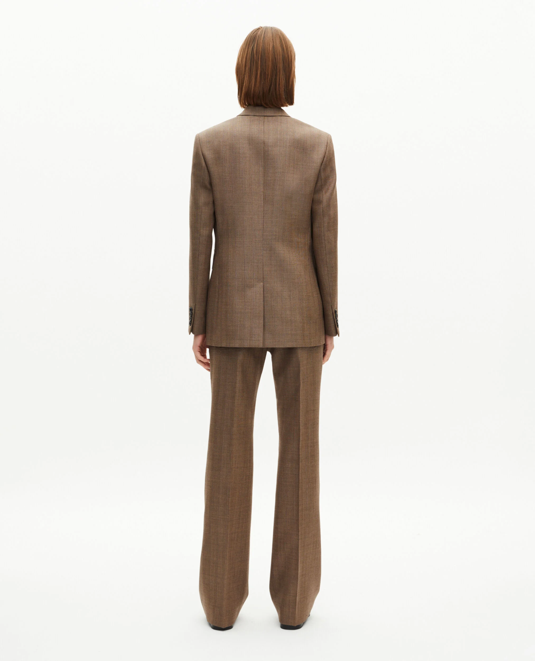 Veste tailleur croisé en laine avec blason camel